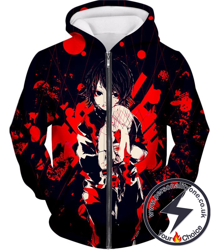 Tokyo Ghoul Super Cool Kid Juuzou Suzuya Blood Scar Pattern Anime Promo Zip Up Hoodie